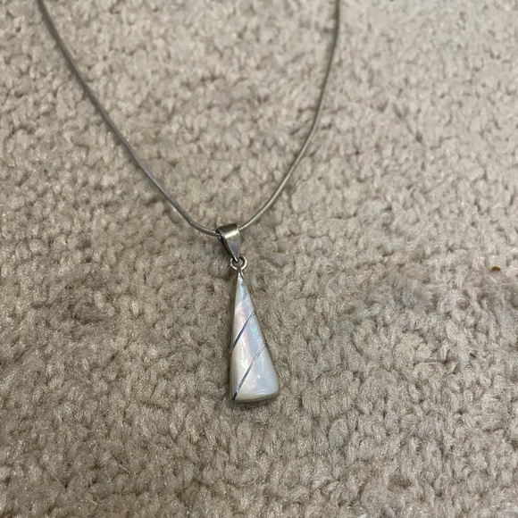Silver and Iridescent Pearl Pendent Necklace - Picture 1 of 4